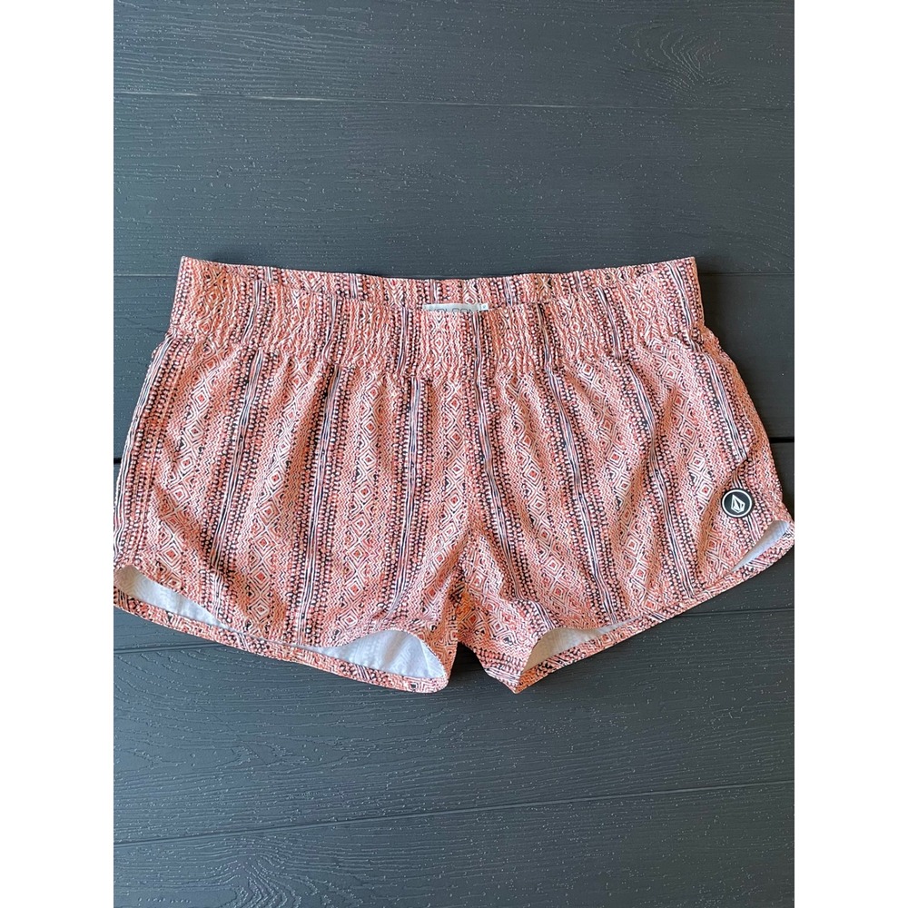 Volcom Women Baggies Mini Board Shorts Sz M Orange Brown Aztec Tribal Print Surf